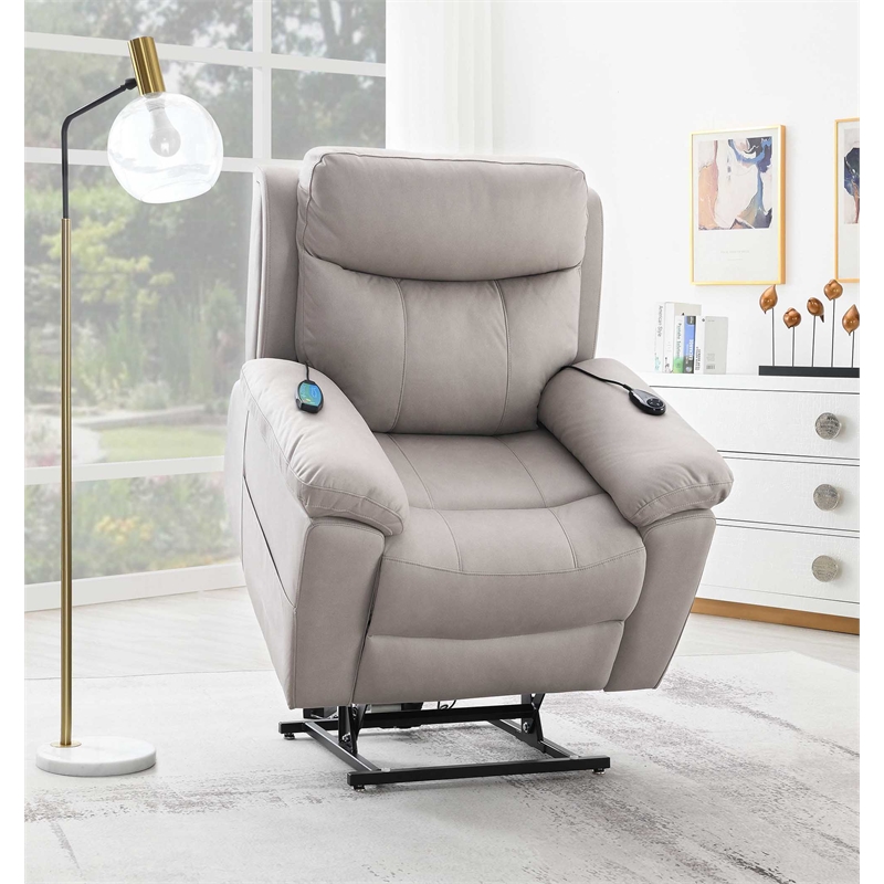 Bowery Hill Microfiber Power Recliner with Lift and Massage in Gray
