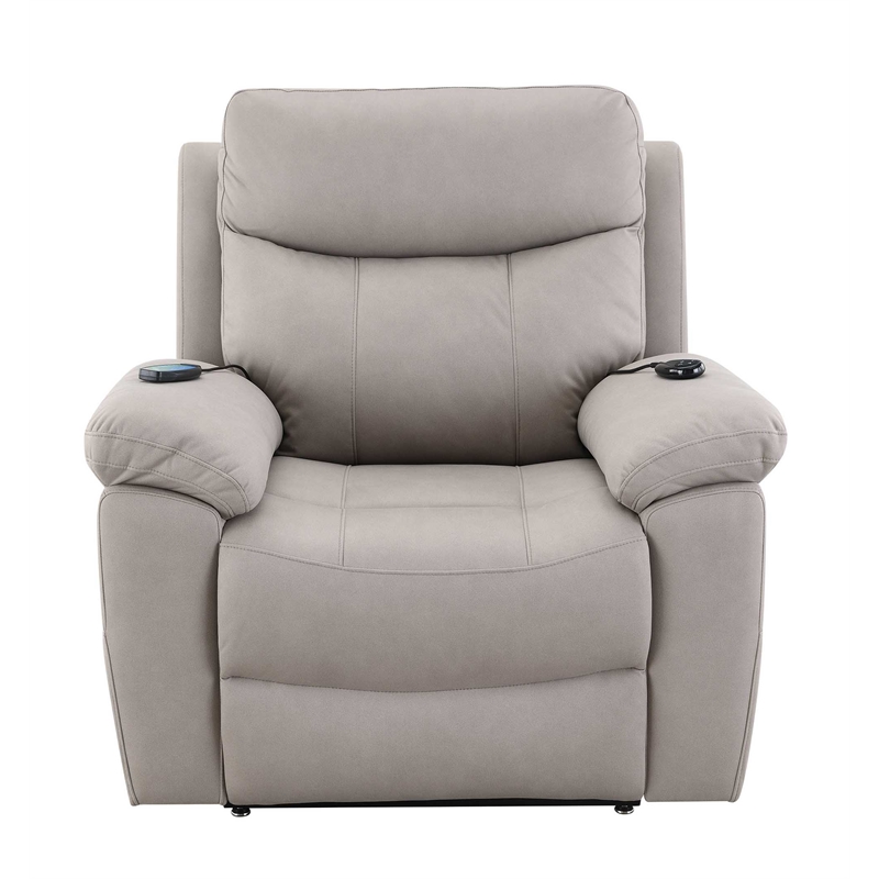 Bowery Hill Microfiber Power Recliner with Lift and Massage in Gray