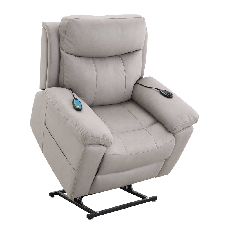 Bowery Hill Microfiber Power Recliner with Lift and Massage in Gray