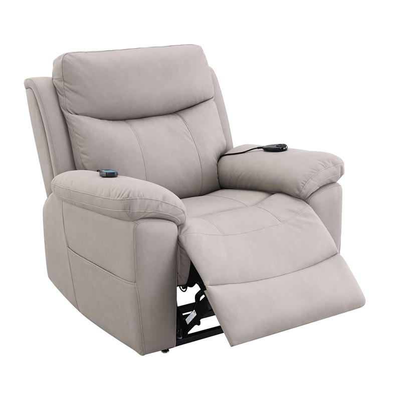 Bowery Hill Microfiber Power Recliner with Lift and Massage in Gray