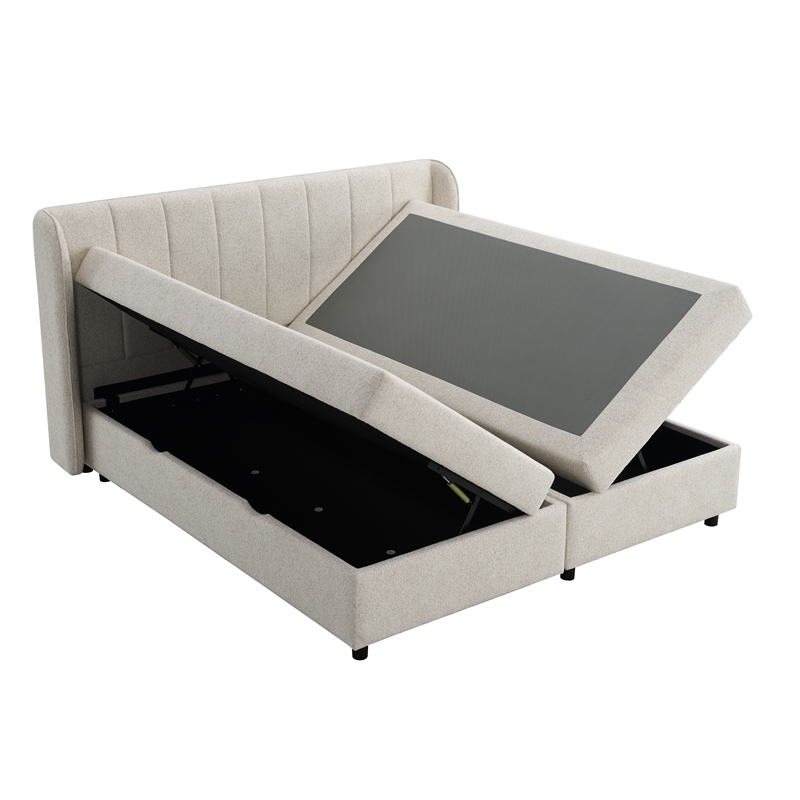Bowery Hill Channel-Tufted Queen Storage Bed in Beige Chenille