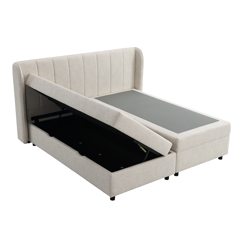 Bowery Hill Channel-Tufted Queen Storage Bed in Beige Chenille