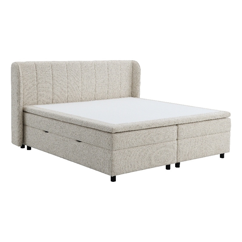 Bowery Hill Channel-Tufted Queen Storage Bed in Beige Chenille