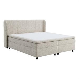 Bowery Hill Channel-Tufted Queen Storage Bed in Beige Chenille