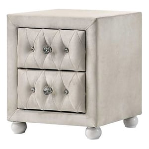 Bowery Hill Upholstered Nightstand with 2 Drawers in Beige Fabric