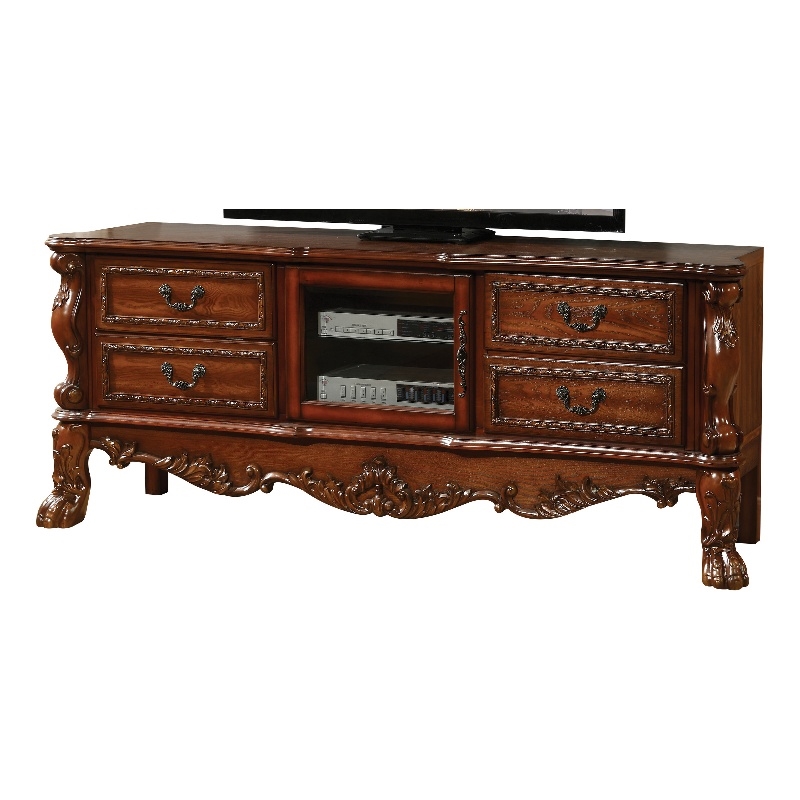 Bowery Hill Rectangular TV Console with Glass Door in Cherry Oak Wood