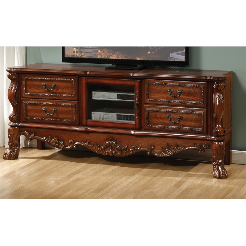 Bowery Hill Rectangular TV Console with Glass Door in Cherry Oak Wood
