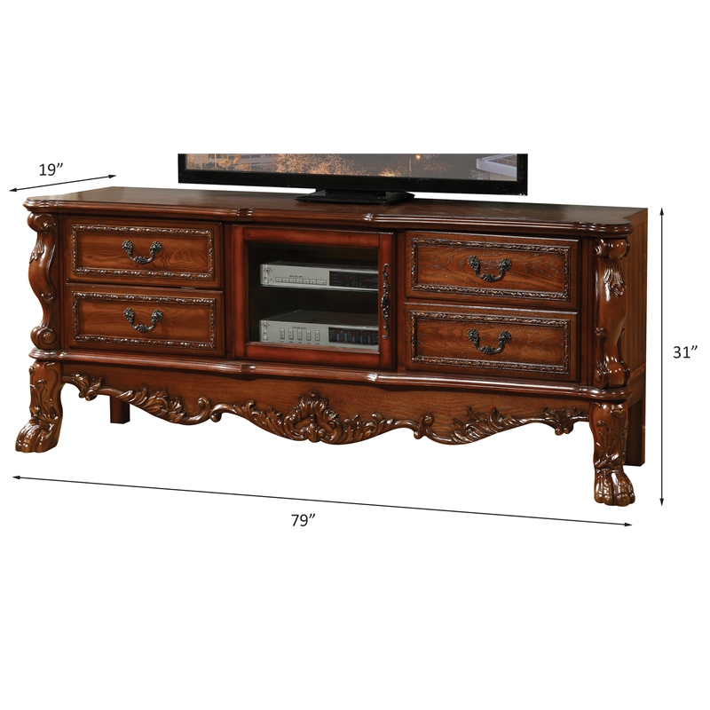 Bowery Hill Rectangular TV Console with Glass Door in Cherry Oak Wood
