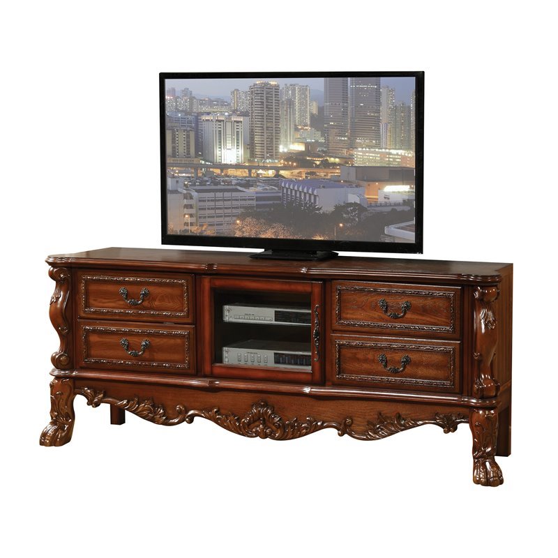 Bowery Hill Rectangular TV Console with Glass Door in Cherry Oak Wood