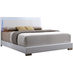 Bowery Hill King Bed with LED and PU Footboard in High Gloss White