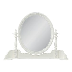 Bowery Hill Transitional Wood Round Wall Mirror in Ivory Finish