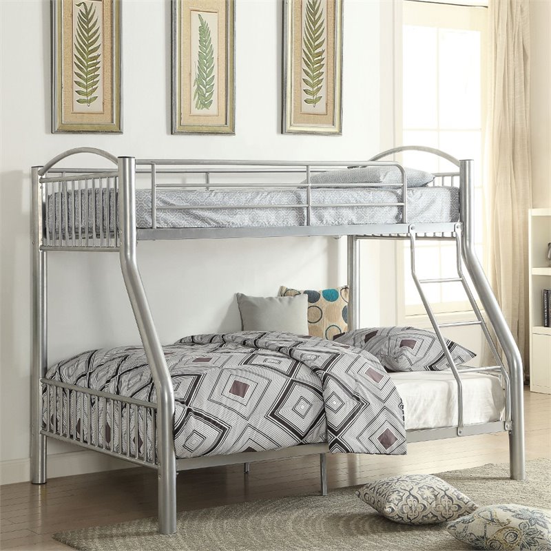Bowery Hill Twin Over Full Metal Bunk Bed with Ladder in Silver