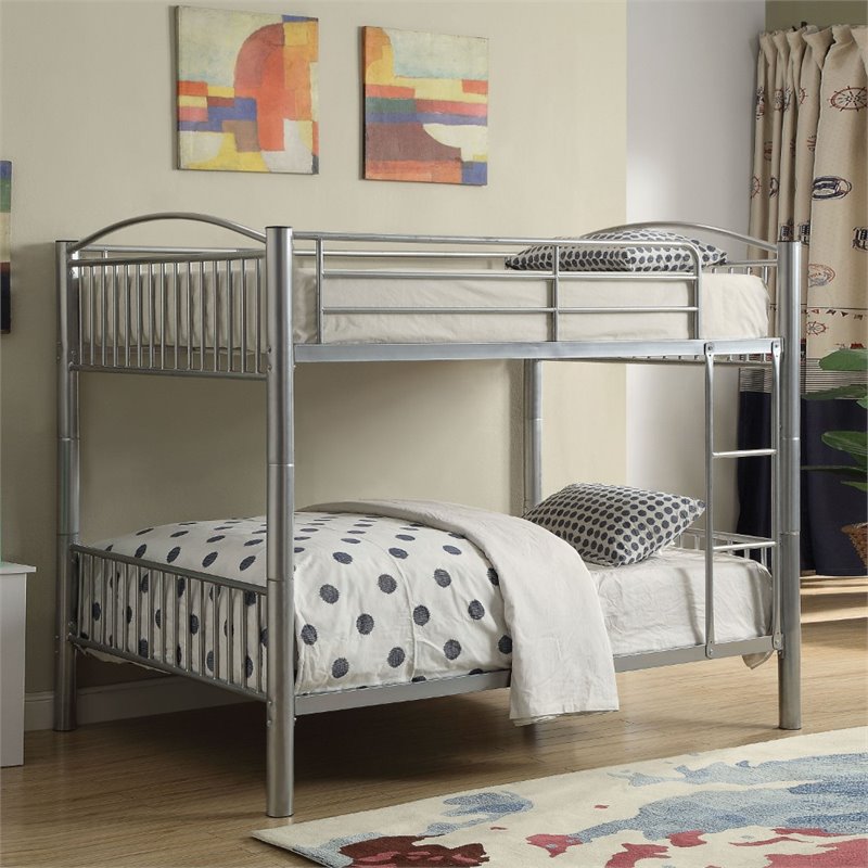Bowery Hill Full Over Full Metal Bunk Bed with Ladder in Silver