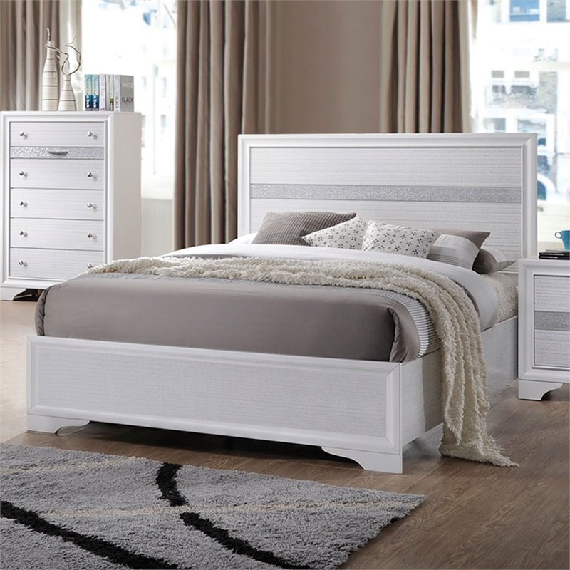 Bowery Hill Full Panel Bed with Acrylic-Insert Headboard in White