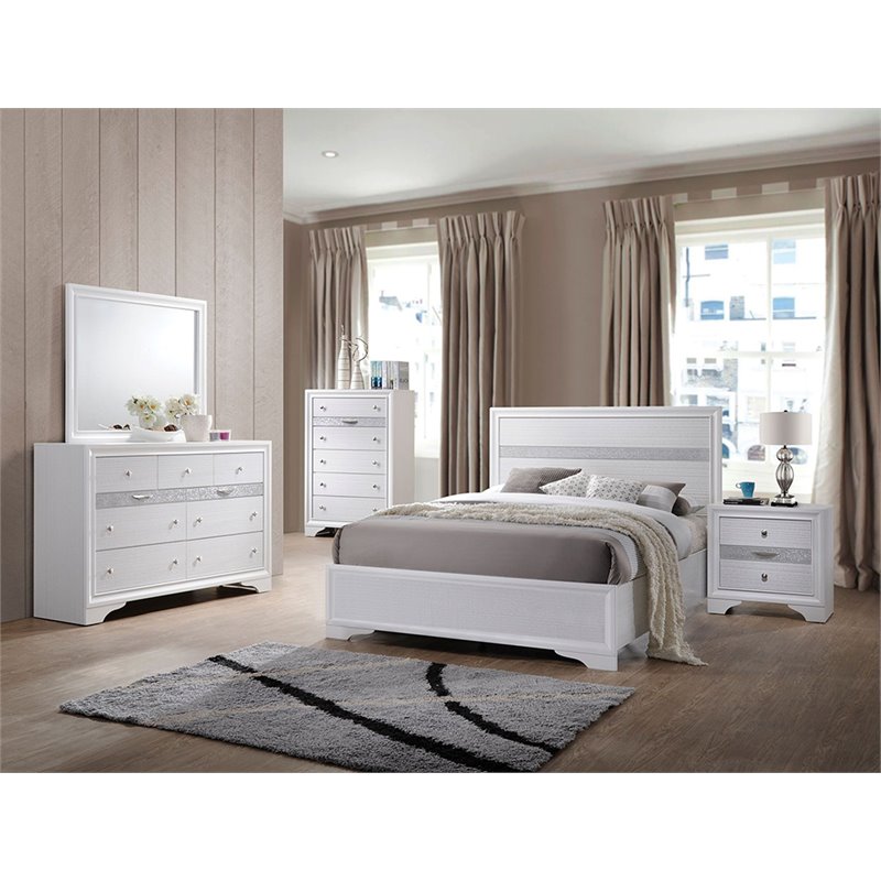 Bowery Hill Full Panel Bed with Acrylic-Insert Headboard in White