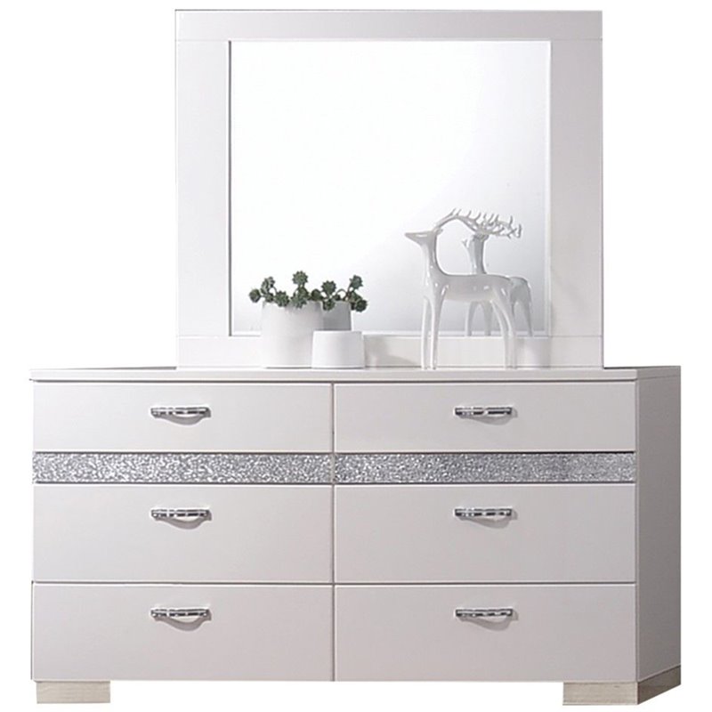 Bowery Hill Wooden Rectangular Wall Mirror with Beveled Edge in White