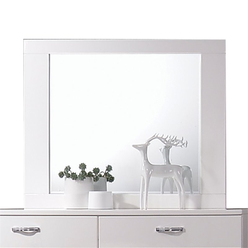 Bowery Hill Wooden Rectangular Wall Mirror with Beveled Edge in White