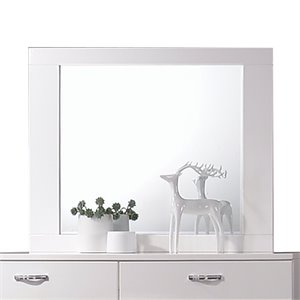 Bowery Hill Wooden Rectangular Wall Mirror with Beveled Edge in White