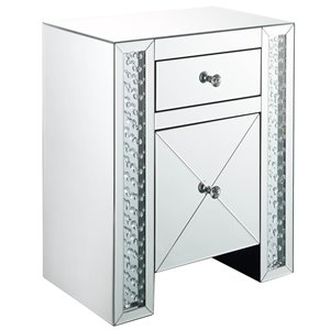 Bowery Hill 2-Drawer Mirrored Nightstand with Crystal Inserts