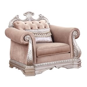 Bowery Hill Upholstered Chair with 1 Pillow in Velvet and Antique Silver