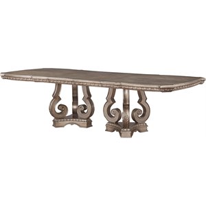 Bowery Hill 112-Inch Rectangular Pedestal Dining Table in Antique Silver