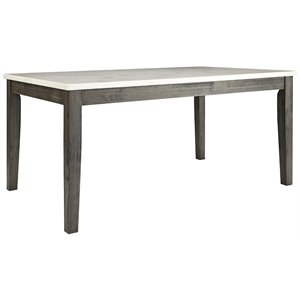 Bowery Hill Rectangular Marble Top Dining Table in White and Gray Oak