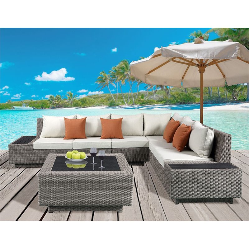 Bowery Hill 3-Piece Wicker Patio Sectional Set in Beige and Gray