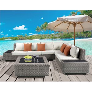 Bowery Hill 3-Piece Wicker Patio Sectional Set in Beige and Gray
