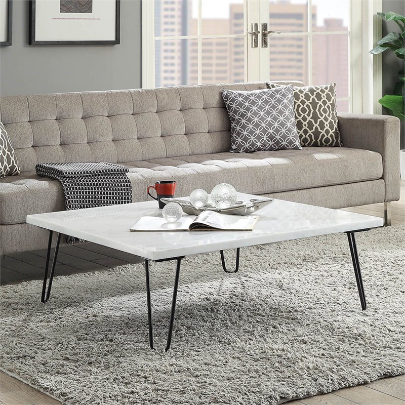 Bowery Hill 40-Inch Square Marble Top Coffee Table in White and Black