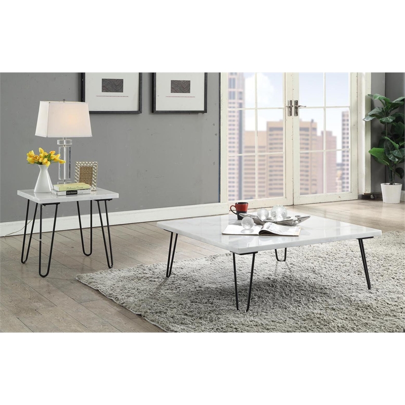 Bowery Hill 40-Inch Square Marble Top Coffee Table in White and Black