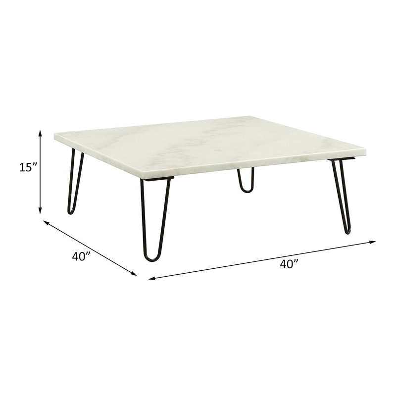 Bowery Hill 40-Inch Square Marble Top Coffee Table in White and Black