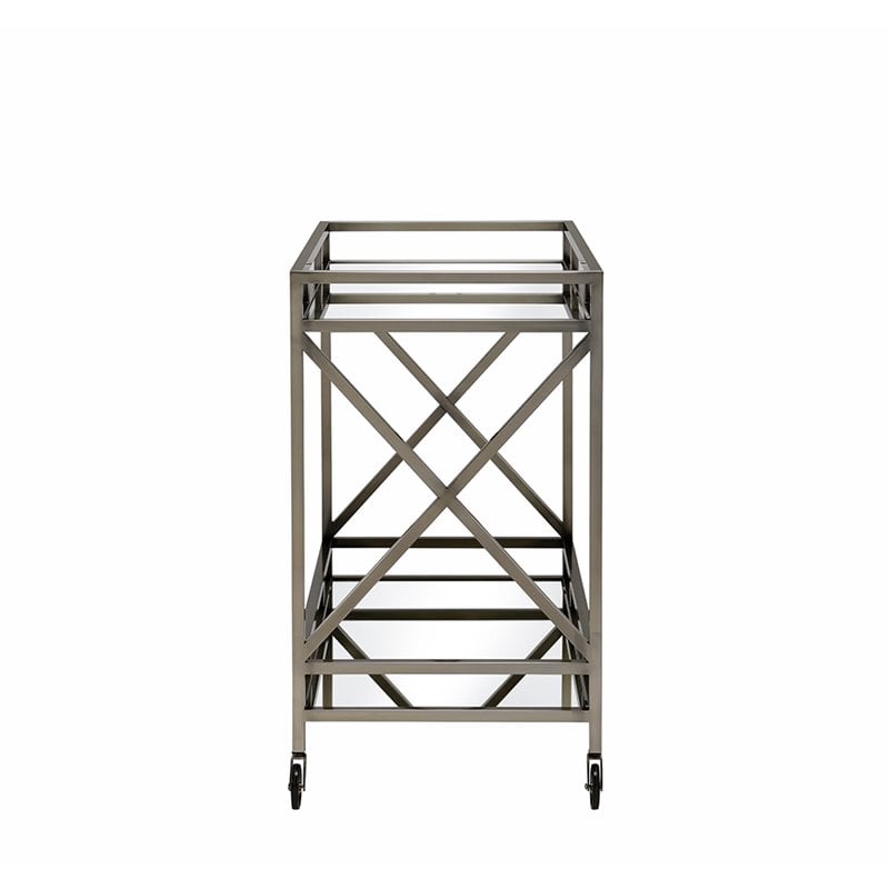 Bowery Hill Rectangular Metal Mirror Top Serving Cart in Antique Brass