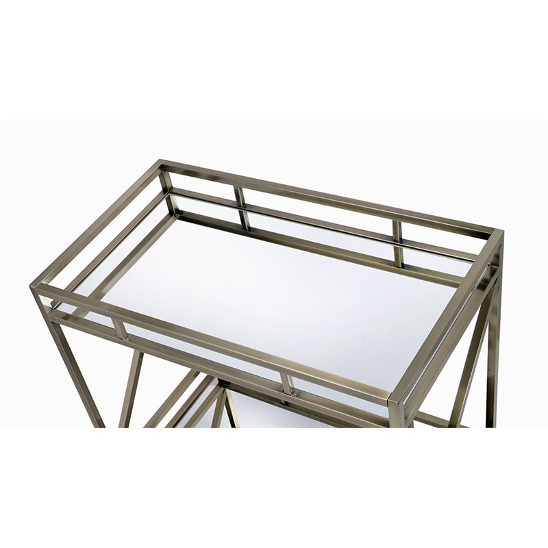 Bowery Hill Rectangular Metal Mirror Top Serving Cart in Antique Brass