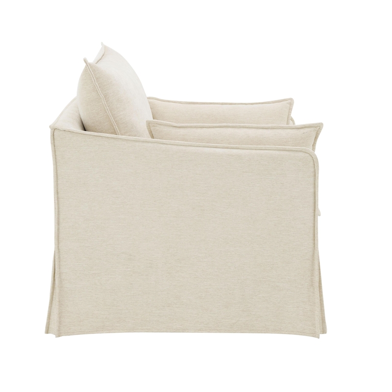Bowery Hill Upholstered Chair with 2 Pillows in Beige Linen Fabric