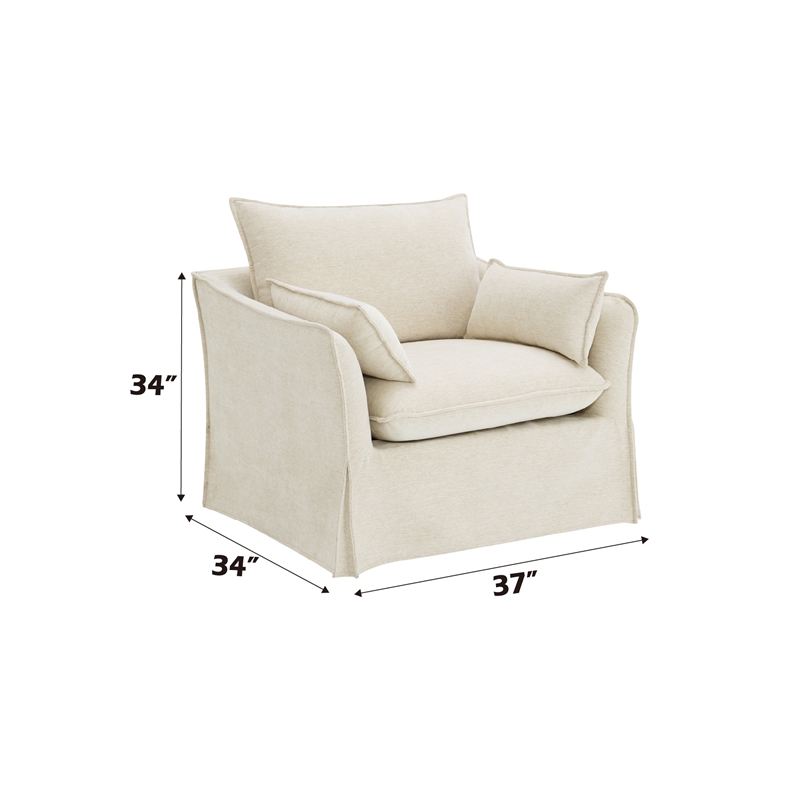 Bowery Hill Upholstered Chair with 2 Pillows in Beige Linen Fabric
