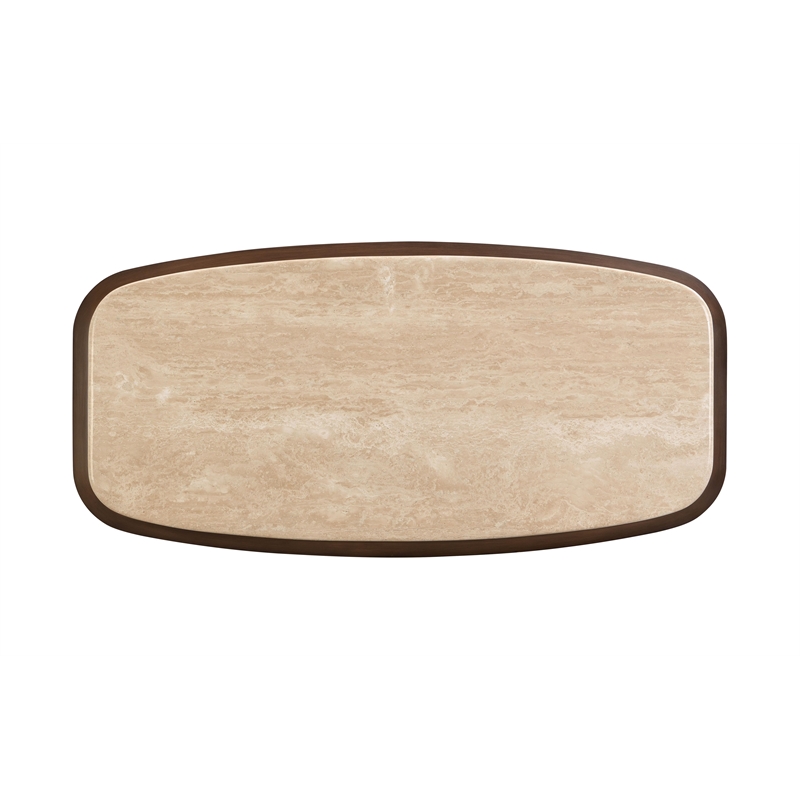 Bowery Hill Oval Coffee Table with Genuine Travertine Top in Walnut