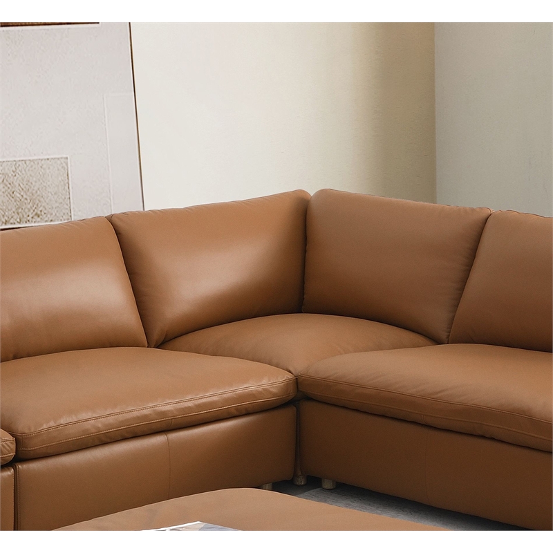 Bowery Hill Modular Wedge Sectional Piece in Brown Top Grain Leather