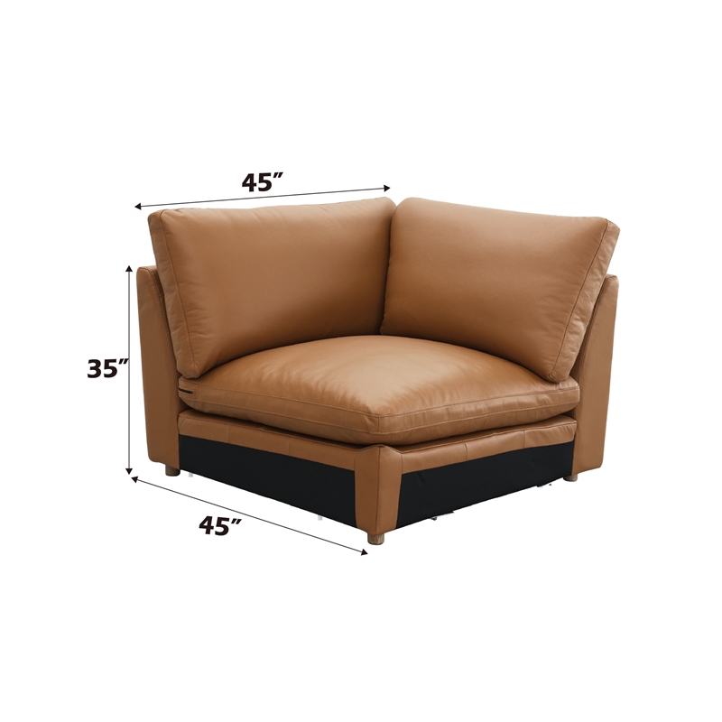 Bowery Hill Modular Wedge Sectional Piece in Brown Top Grain Leather