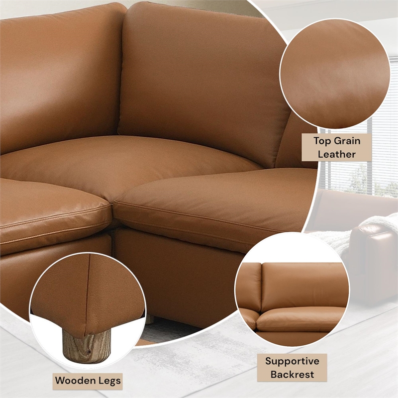 Bowery Hill Modular Wedge Sectional Piece in Brown Top Grain Leather