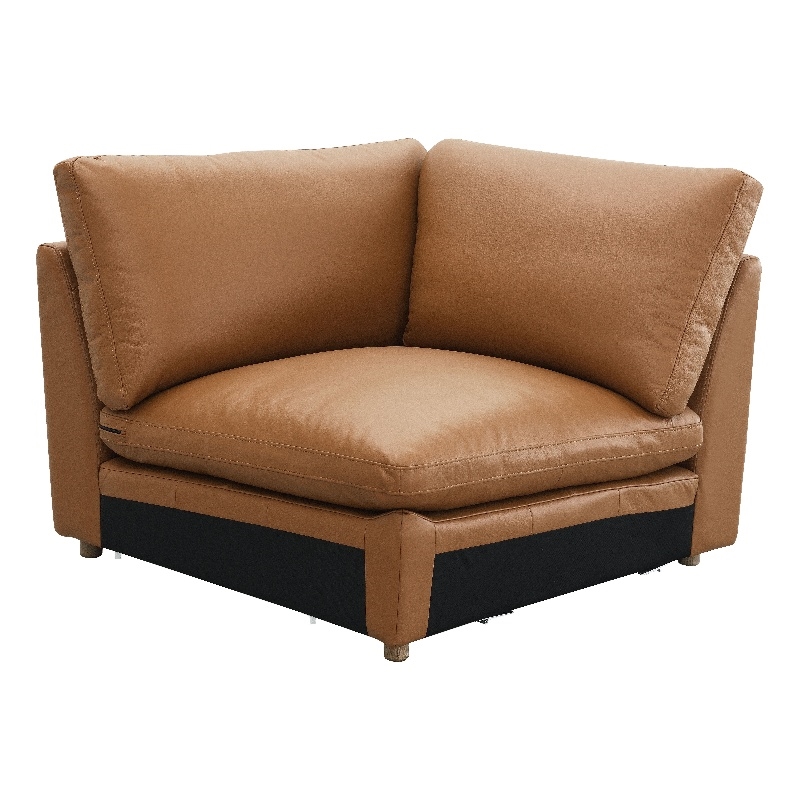 Bowery Hill Modular Wedge Sectional Piece in Brown Top Grain Leather