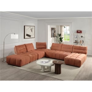 Bowery Hill Upholstered Modular Ottoman in Coral Red Linen Fabric