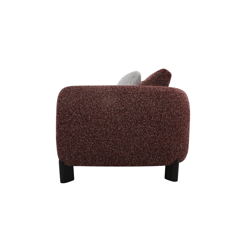 Bowery Hill Upholstered Sofa with 3 Pillows in Maroon Tweed Boucle