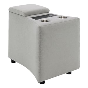 Bowery Hill Console with USB Port and Cup Holders in Gray Corduroy