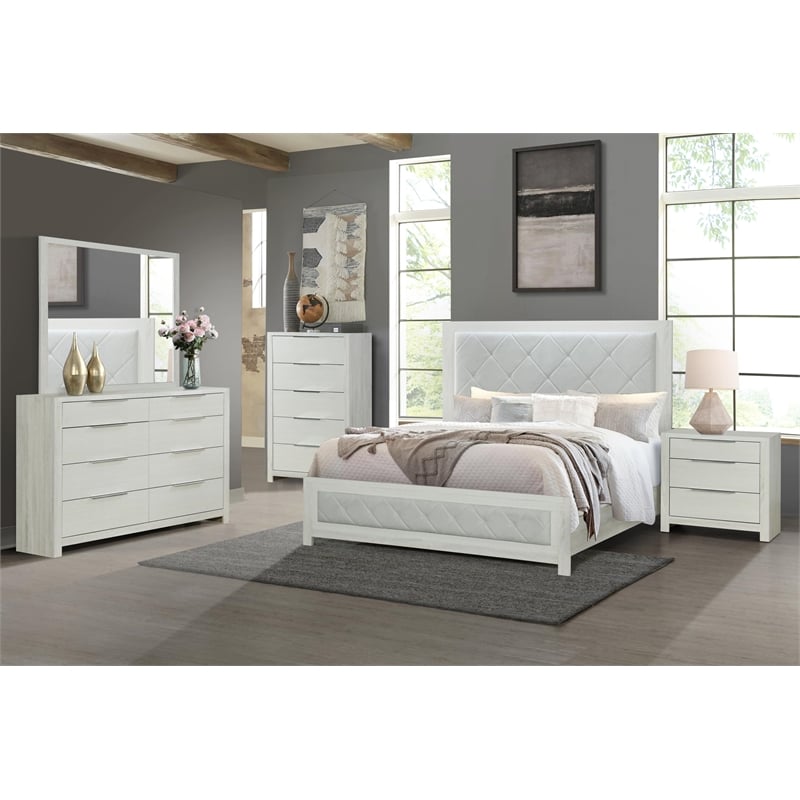Bowery Hill Eastern King Bed in Beige Linen with Button Tufting