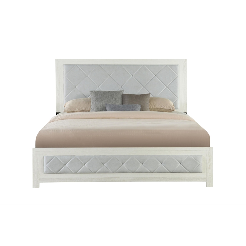Bowery Hill Upholstered Queen Bed in Beige Linen with Button Tufting