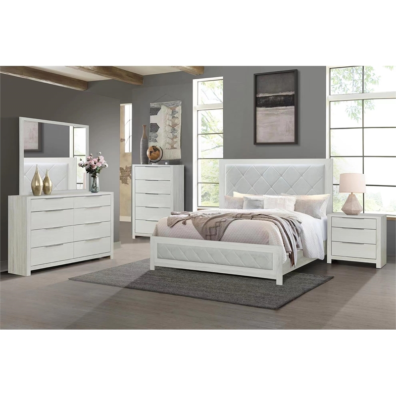 Bowery Hill Upholstered Nightstand with Drawer in Beige Linen