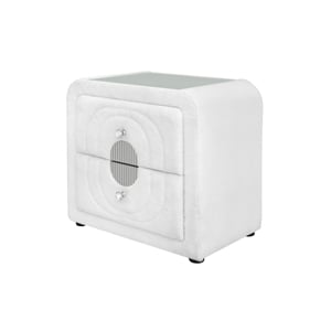 Bowery Hill Nightstand with Glass Top in White Teddy Sherpa and Chrome