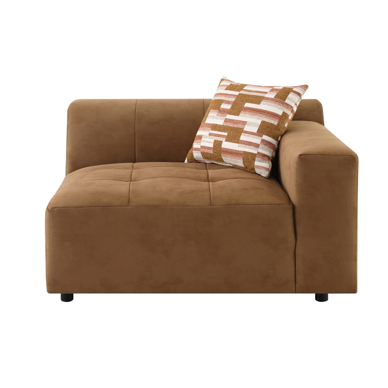 Bowery Hill Modular Left-Facing Arm Chair with Pillow in Chocolate Suede