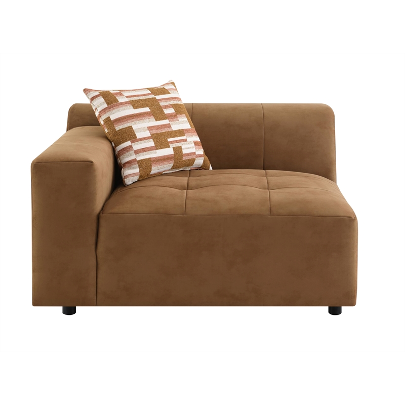 Bowery Hill Modular Right-Facing Arm Chair with Pillow in Chocolate Suede