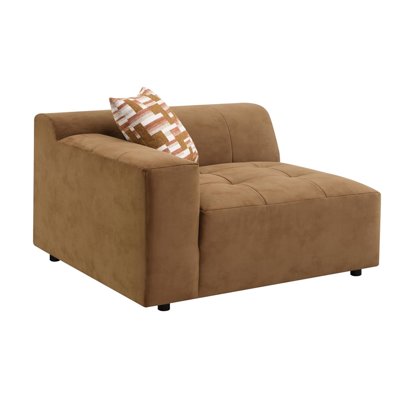 Bowery Hill Modular Right-Facing Arm Chair with Pillow in Chocolate Suede
